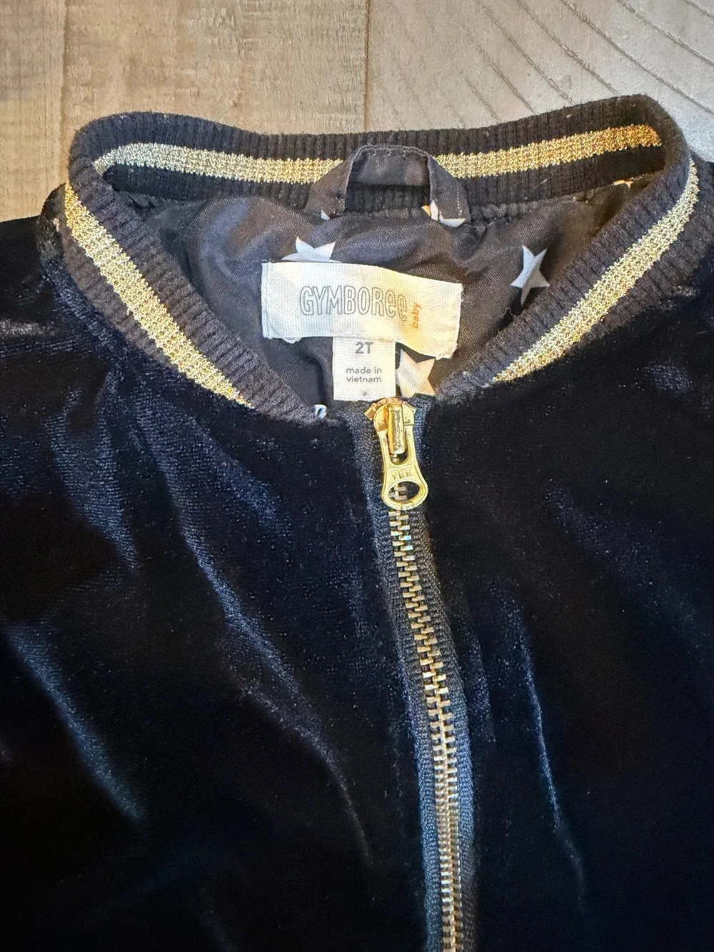 Gymboree Black Velvet Bomber Jacket with Gold Trim